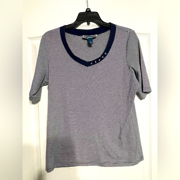 Karen Scott Tops - KAREN SCOTT COTTON SHORT SLEEVE TEE BLUE AND WHITE STRIPED